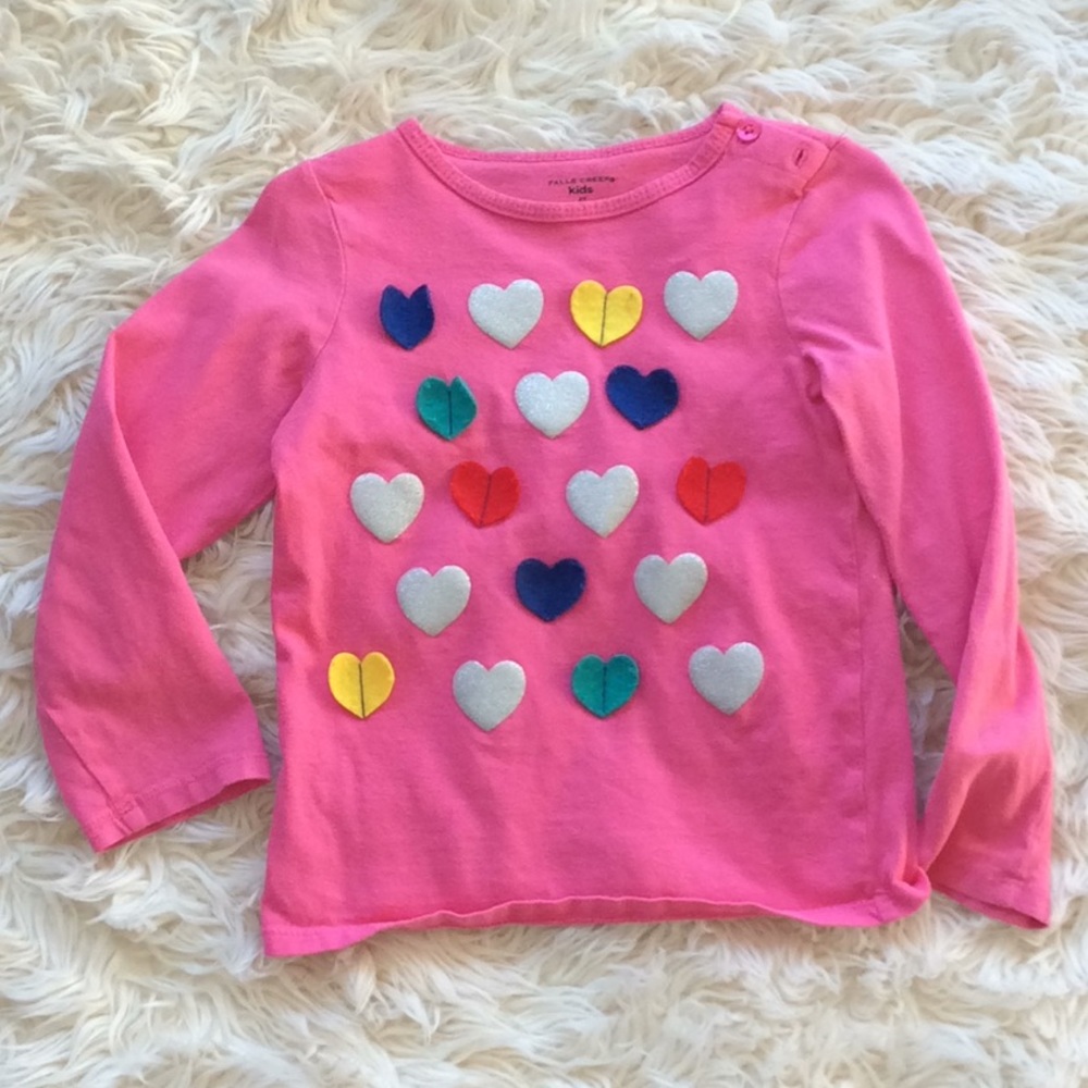 5/$25 sparkle and felt heart long sleeve pink tee